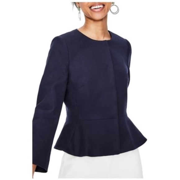 Boden blue long sleeve cotton flax blend casual collarless blazer jacket size 10 - Picture 13 of 13